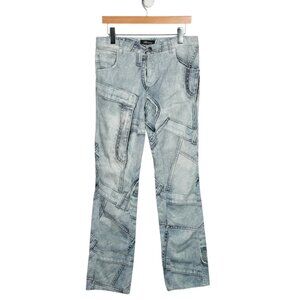 Blumarine Mid-Rise Straight Leg Denim Print Y2K Pants